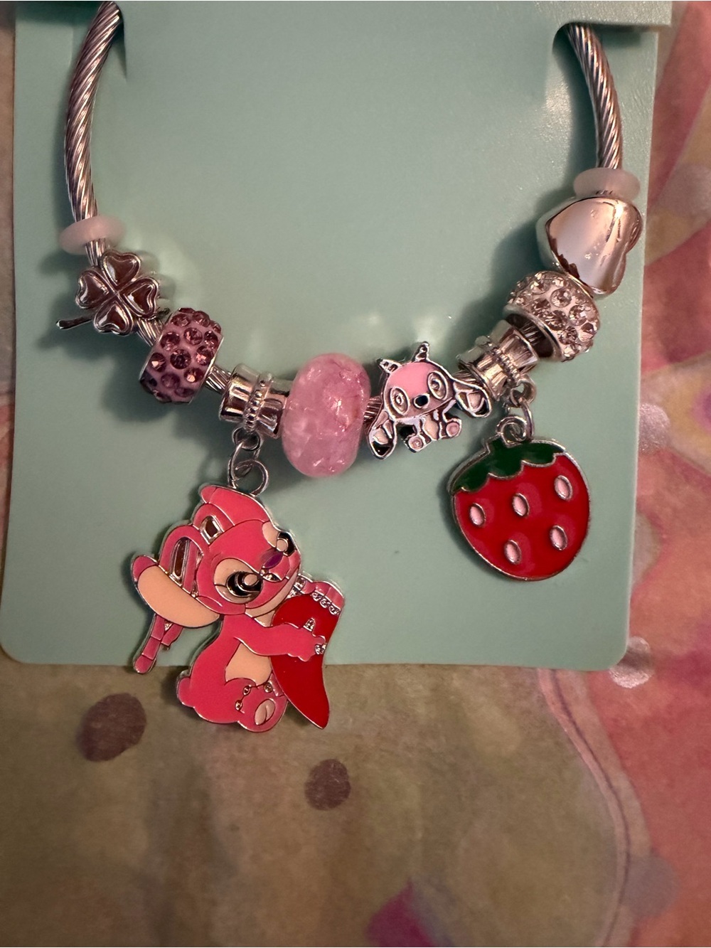Stitch silver twisted cable charm bracelet
